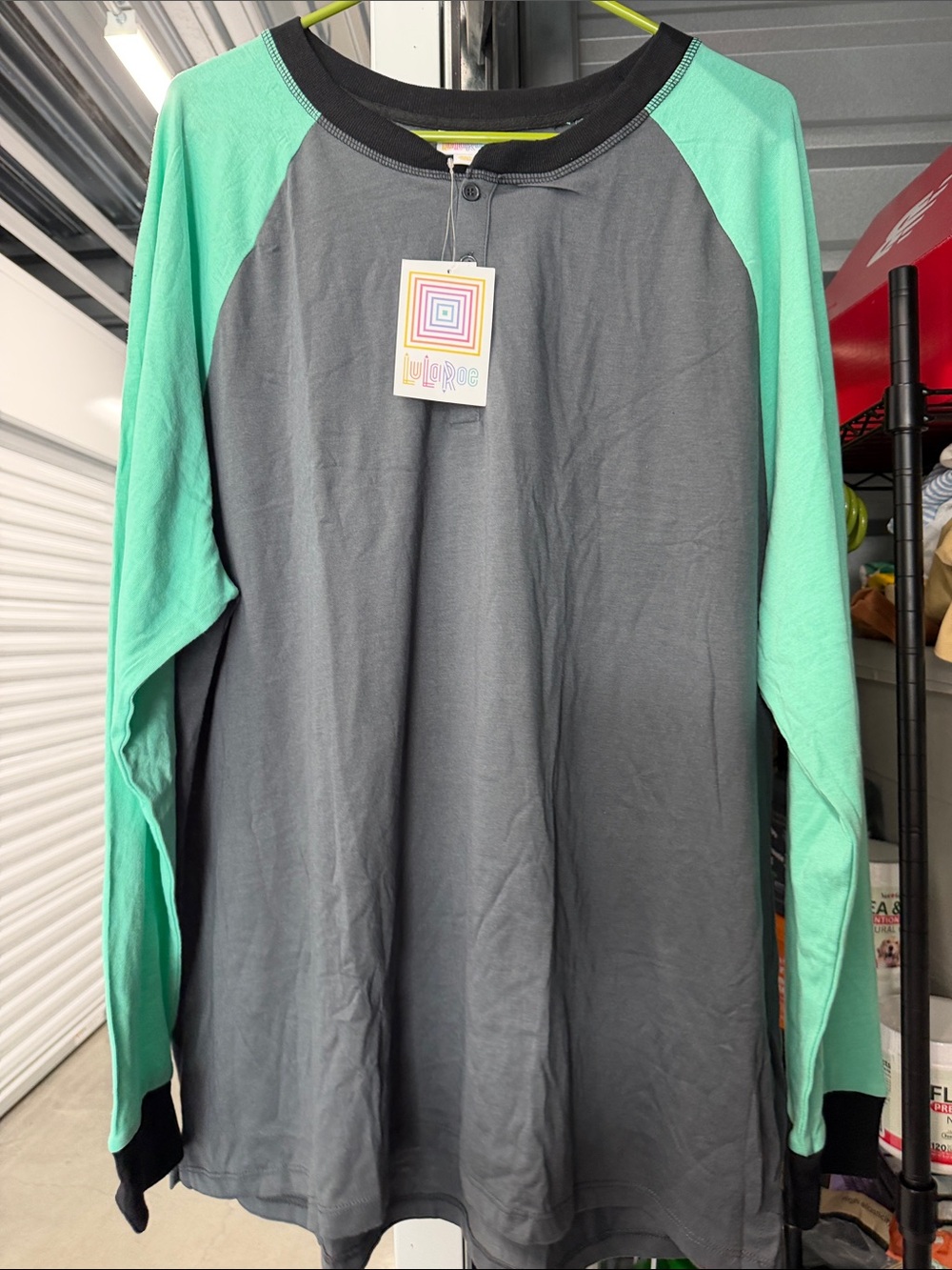NWT LuLaRoe Gray Body Mint Raglan Long Sleeve Tee